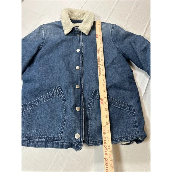 J Crew Jean Jacket Womens Size Small Sherpa Lined Blue Denim Trucker Rancher - Picture 5 of 12